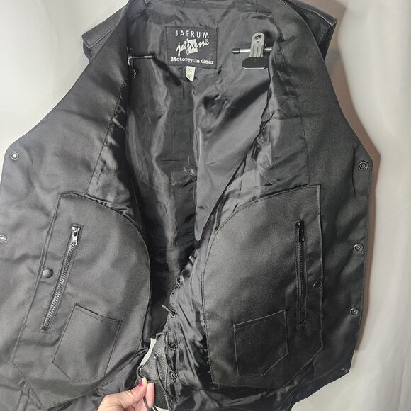 Jafrum Motorcycle Biker Black Leather Vest Side Laces Mens XL Inner Zip Pockets - Picture 5 of 9